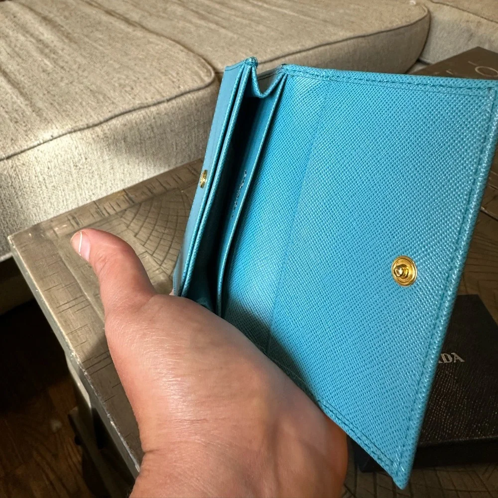 Prada Blue Saffiano Leather Card Holder with Gold Logo - Picture 11 of 12